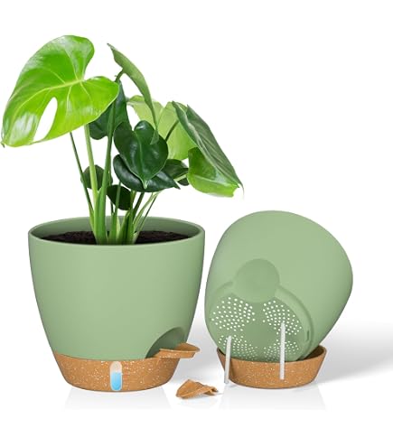 Cache-pots Auto-irrigants 2 Pièces - 20,3x12,7x17,8 Cm, Réservoir Intégré, Système D'arrosage Automatique, Noir-marron - 3