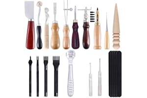 CHSEEO CHSEEA 19 Stück Lederbearbeitungs-Set Leder Fertigkeit Handwerk Werkzeug Set Leder Nähwerkzeuge Näh Set Schneiden Nähen Schnitzen Stanzen Lochen Leather Craft Tools Set #3