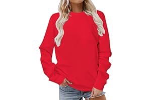 Komiseup Longshirt Damen Sport Langarm Sweatshirt Basic Rundhals Pullover ohne Kapuze Elegant Einfarbig Langarmshirt Locker Casual Oberteil Herbst Winter Baumwolle Pulli Teenager Mädchen Streetwear