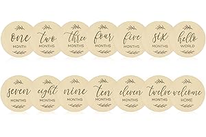 ELNX Lot de 7 Cartes d'étapes pour bébé, Cartes en Bois Recto-Verso, Rondes de 10 cm, pour Nouveau-nés de 0 à 12 Mois, pour Noter Les étapes de Croissance