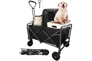 ASERELL Folding Trolley Cart Wagon on 5" Rubber Wheel Large Capacity Collapsible Festival Wagon for Camping Garden Beach Shopping Outdoor, Foldable Garden Wheelbarrows with Adjustable Handle