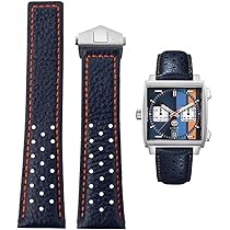 SRDRK Cinturino In Vera Pelle 22 M Per Cinturino Tag Heuer F1 Cinturino Per Orologio In Pelle Con Fibbia Pieghevole Con Cuciture Rosse(Black Black Buckle - Foto 9