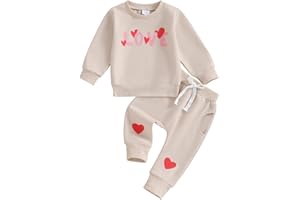 XIXIMAON Baby Boys Girls 2pcs Tracksuit Set Heart Letter Print Long Sleeve Sweatshirt Drawstring Pants Set Toddler Valentines Outfits