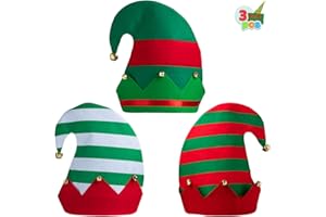 JOYIN Confezione da 3 cappelli classici unisex da elfo per cappelli natalizi per bambini con campanelle e cappelli per feste di Natale, Taglia unica