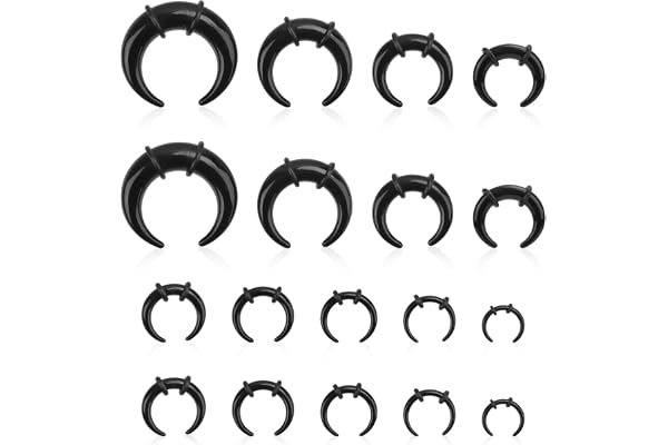 18 St Akryl Septum Ringar, Svart C Shape Pincher Tapers Septum Ring Nos Gauge Stretching Kit för Näsöronmätare Storlek 14G 12G 10G 8G 6G 2G 0G 00G