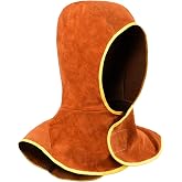 QeeLink Welding Hood, Cow Split Leather Welder Cap with Neck and Shoulder Cover, Head Protection, Brown