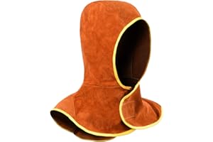 QeeLink Capucha de Soldadura, Gorro para Soldador de Cuero Partido de la Vaca con Cobertor para Cuello y Hombro, Protección de Cabeza, Marrón