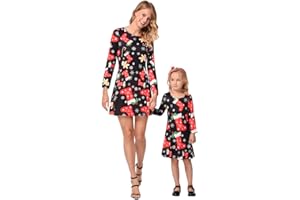 FYMNSI Weihnachten Mutter Tochter Partnerlook Kleid Damen Mädchen Langarm Weihnachtskleid Weihnachtsmann Schneemann Gedruckt A-Linie Festkleid Mama Baby Passend Familie Kleidung Abendkleid