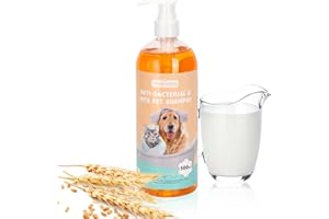 Nobleza Shampooing pour Chien Peau Sensible, shampooing Chat Anti puces, Anti Odeur, Anti demangeaisons, Antifongique Parfum d'avoine et de Lait 500ml