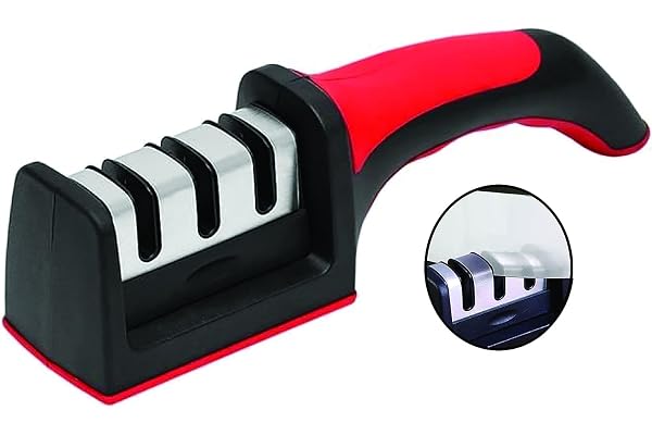 PARENCE - Easy Sharp 3-fas vässare - för köksknivar - professionellt resultat/ergonomisk design - keramisk sten/hårdmetall/diamant - svart/krom