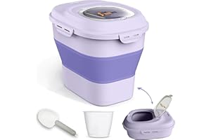 The FlexiNest Dog Food Storage Container 5kg 10kg 12kg 15kg,Airtight Food Storage Container for Pet Food, Rice, Flour, Cereal-Collapsible Dog Food Storage Bin with Sealed Lids, Wheels, Scoop and Cup