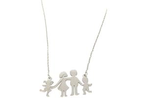 SILO BIJOUX SiLò Bijoux Collana Famiglia Mamma Papa' Figlio Figlia FRATELLI Sorelle Amore - Tutto in Acciaio Inossidabile Non Cambia Colore Anallergico- Confezione Regalo Inclusa (BIMBO+BIMBA, SILVER)