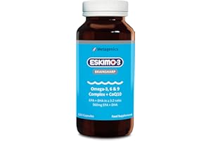 Eskimo-3 Brainsharp Fish Oil by Metagenics - Omega-3, 6 & 9 + CoQ10 for Memory & Concentration - 960mg EPA & DHA - Lemon, 120 Capsules