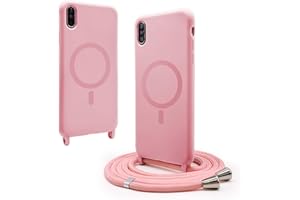 BGHHEU Handykette Hülle kompatibel mit iPhone XR mit Band,Handyhülle Kompatibel mit MagSafe,Abnehmbar Kordel zum Umhängen Silikon Case Magnetische Handyhülle,Pink
