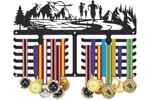 SUPERDANT Espositore per Medaglie da Corsa Porta Medaglie Sportivo Mountain Forest Maratona Premio Metallo Medaglia Organizzatore Nastro Display Rack Montato a Parete Gara 6 File 24 Grucce