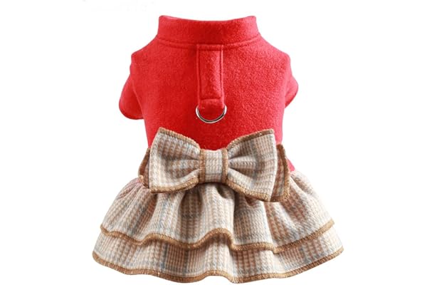 PETANGEL Dog Dress Harness with D Ring Cute Bow Knot with Ruffle Princess Puppy Dresses, Spring Winter Warm Pet Cat Clothes for Small Dogs ShiTzu, Pug, Frenchie, King Charls (Size: XL, Chest: 48-52cm)