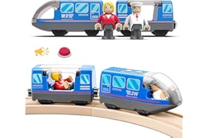 LiRiQi Eisenbahn elektrische lok Holzeisenbahn Zug, Batteriebetriebener Lokomotivzug, Leistungsstarker Motorzug kompatibel mit Thomas, Brio, Spielzeug für Kinder Kleinkind Junge, Blau
