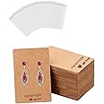 200 PCS Earring Display Cards Kraft Earring Cards Handmade with Love Display Cards Jewellery Packaging Card Brown Earring Tags for Diy Jewelry(100 Earring Holder Cards,100 Self Sealing Clear Bags)