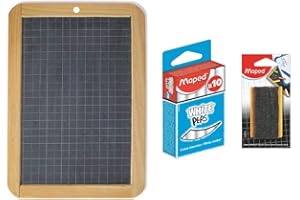 MAPED - Kit Ardoise Noire en Pierre Cadre en Bois (L)260 x (H)182 mm + Petite Brosse Eponge en Bois et Feutrine + 1 Boîte de 10 Craies Blanches, 981750