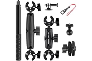 YSISLYBIN Soporte para Insta360 x4 Cámara Acción en Motocicleta, Accesorios Kit para Insta360 X4 X3 X2 con Rotación de 360 ​​Grados, Doble Abrazadera y Doble Estabilidad, Palo Selfie para Manillar Motocicleta