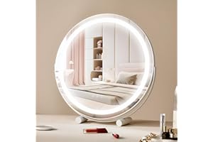 VEVOR Okrągłe podświetlane lustro toaletowe ze światłami, LED z 3 trybami oświetlenia kolorowego, z 5-krotnym powiększeniem lustra, inteligentne sterowanie dotykowe, obrót o 360°, 513 x 100 x 523 mm