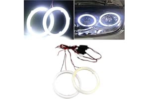 Qasim 1-Pair White 70MM 60SMD COB LED Halo Ring Angel Eyes Led Car Headlight with lampshade Cover 12V 24V DC