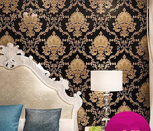 yancorp Gold Schwarz Luxus Viktorianischer Damast, geprägte Struktur Tapete 53,3 x 1.000,8 cm Zoll, Bezüge 57 quadratisch Füße - 3
