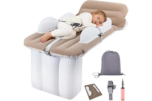 Delousiber Portable 4-in-1 Toddler Airplane Bed, Kids Travel Air Bed with 2-Tier Pillow & Four Adjustable Air Chambers – Foldable Car Cot is an Essentials for Baby