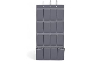 MIJOMA Rangement suspendu à 16 compartiments - Étagère suspendue pliable en tissu non tissé - Organiseur de garde-robe - Rangement pour vêtements, camping et voyage - Gris (45 x 110 cm)