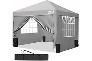 Quictent Pop Up Canopy Gazebo with Removable Sidewalls, Adjustable Height Event Shelter, 3x3m (10x10ft) Portable Tent for Garden Party, Camping, Grey