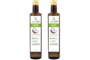 GREAT VITA Huile MeaVita C8, à base d'huile de noix de coco, huile MCT, acide caprylique, paquet de 2 (2x 500ml) bouteille en verre