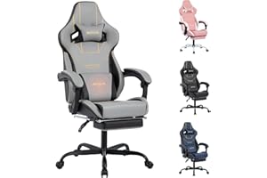 WOTSTA Gaming Chair, Ergonomic Gaming Chair, Computer Chair with Headrest and Lumbar, Racing Computer Chairs, Height Adjustable Rotating PC Chairs, Grey Black