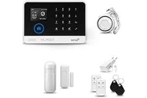 HUXGO® HXA003 Sistema de Alarma para casa WiFi + gsm 4G LTE con Sirena | Alarma hogar Kit con 1x sensores PIR de Movimiento, 1x Sensor de Puerta/Ventana | Control Desde el teléfono