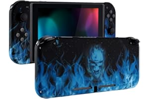 eXtremeRate Carcasa para Nintendo Switch Funda Protector para Nintendo Switch Consola Joycons Control Accesorios Shell Placa de reemplazo con Botones(Llama Azul)
