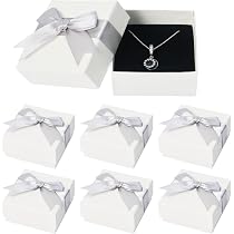 6 Scatole Regalo Portagioie In Cartone Con Fiocco 7.5x7.5x3.5 Cm - Confezione Regalo Per Anelli, Collane, Orecchini - Nero - 4