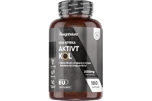 Aktivt kol-kapslar – 2000 mg per dos – 180 veganska kapslar – Kokosbaserat – 1 månads förbrukning – 3 kapslar två gånger dagl