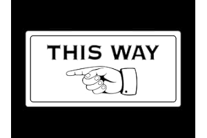 ORIGINDESIGNED This Way Pointing Finger Directional Adhesive Sign - Ideal sticker notice for walls, corridors, passageways, wedding decor (Available in Silver/Gold/Black/Grey/White) (White/Black, LEFT)