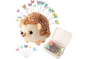 CICILIAYA Hedgehog Shape Pin Cushion, Cute Pincushions Sewing Kit Accessories Supplies Needle Cushions Holder with 100Pcs Colored Ball Heads Straight Fabric Pins for DIY Crafts (Khaki)