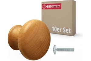 Gedotec 10 Stück Möbelknopf URSULA Holz Esche Ø 31 mm mit Messinggewindeeinsatz Schraube M4×25 mm inkl | Massivholz Knopf Möbelgriff Holzknauf Schrankgriff Schubladengriff Kommodengriff