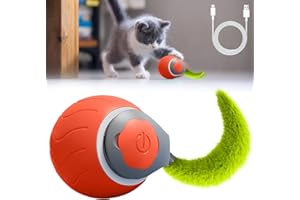 KCVV Jouet de Balle Interactif Pour Chat, Balle Chat avec Queue, Deux Modes Jouet Chien Chargement Rapide USB, Silicone Non Toxique Convient aux Chats et Aux Chiens pour Jouer à la Maison (couleur orange)