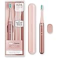 Aquasonic Icon ADA-Accepted Rechargeable Toothbrush | Magnetic Holder & Slim Travel Case | 2 Brushing Modes & Smart Timers | Gentle Micro-Vibrations (Blush)