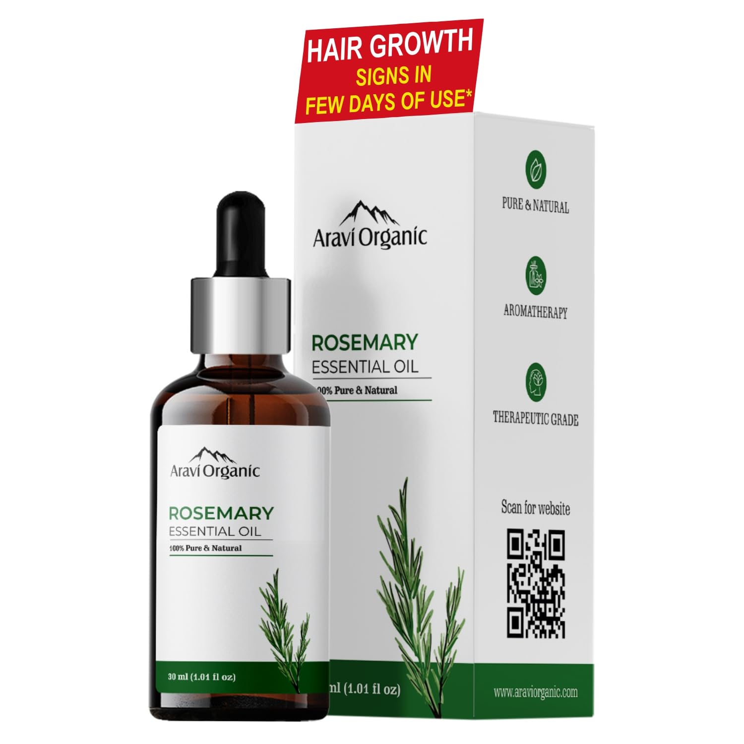 Aravi Organic Rosemary Essential Oil for Hair Growth,Quick Hair Growth Rosemary Oil for Women and Men - 100% Pure Rosemary Le
