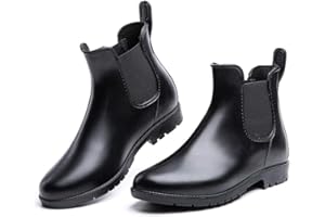 Hitmars Gummistiefel Damen Halbhoch Kurz Chelsea Gummistiefeletten Regenstiefel Kurzschaft Boots Outdoor Gartenschuhe Schwarz 36-43 EU