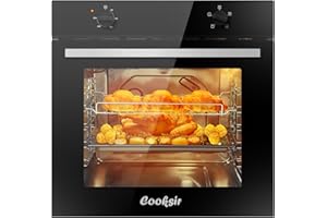 Cooksir Built-In Electric Oven 65L with Grill, 2200W Single Oven with 13amp Plug, 60cm Installed ovens, 4 Functions, 6 Shelves, Removable Door & Interior Light for Easy Clean