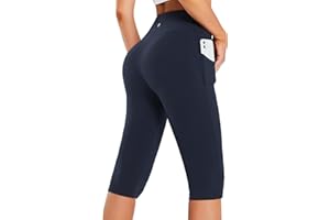 BALEAF Krótkie legginsy damskie do kolan, krótkie legginsy do jogi, z wysoką talią, legginsy rowerowe, sportowe, letnie z kieszeniami