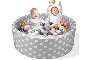 Funsland Ball Pit for Baby (No Balls), 90x30cm Soft Foam Toddler Round Play Ball Pool, Grey Dots Foldable Kids Ball Pit, Gifts for Baby Boys&Girls 1-3 Years Old, Zipper Detachable Cleaning Fabric