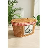 Digithome Oval Rattan Hasır Patates Soğan &Ccedil;ift B&ouml;lmeli Sepet D&uuml;zenleyici Organizer -9T03