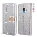 Produktbild UEEBAI Brieftasche Hülle für Samsung Galaxy S6, Premium Glitzer PU Leder Handyhülle mit Diamant Schnalle [Kartenslots] [Magnetverschluss] Ständer Funktion Strass Weich TPU Schutzhülle - Silber