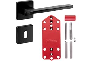 Poignée de porte ADAMO noire mate carrée avec rosettes pour portes de chambre Poignée de porte avec matériel de montage et gabarit de perçage de SOTECH