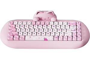 YUNZII C68 Teclado Mecánico Inalámbrico, 65% Teclado Gaming Hot Swap PBT, Tri-Mode BT5.0/2.4G/Wired, RGB Backlit NKRO, Silicone Kawaii Cat Ergonomic Teclado Mecanico for Win/Mac (Milk Switch, Rosa)